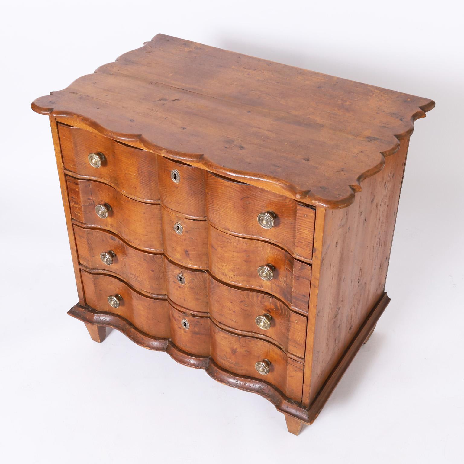 Rococo Dutch Pine Serpentine Commode or Chest of Drawers For Sale