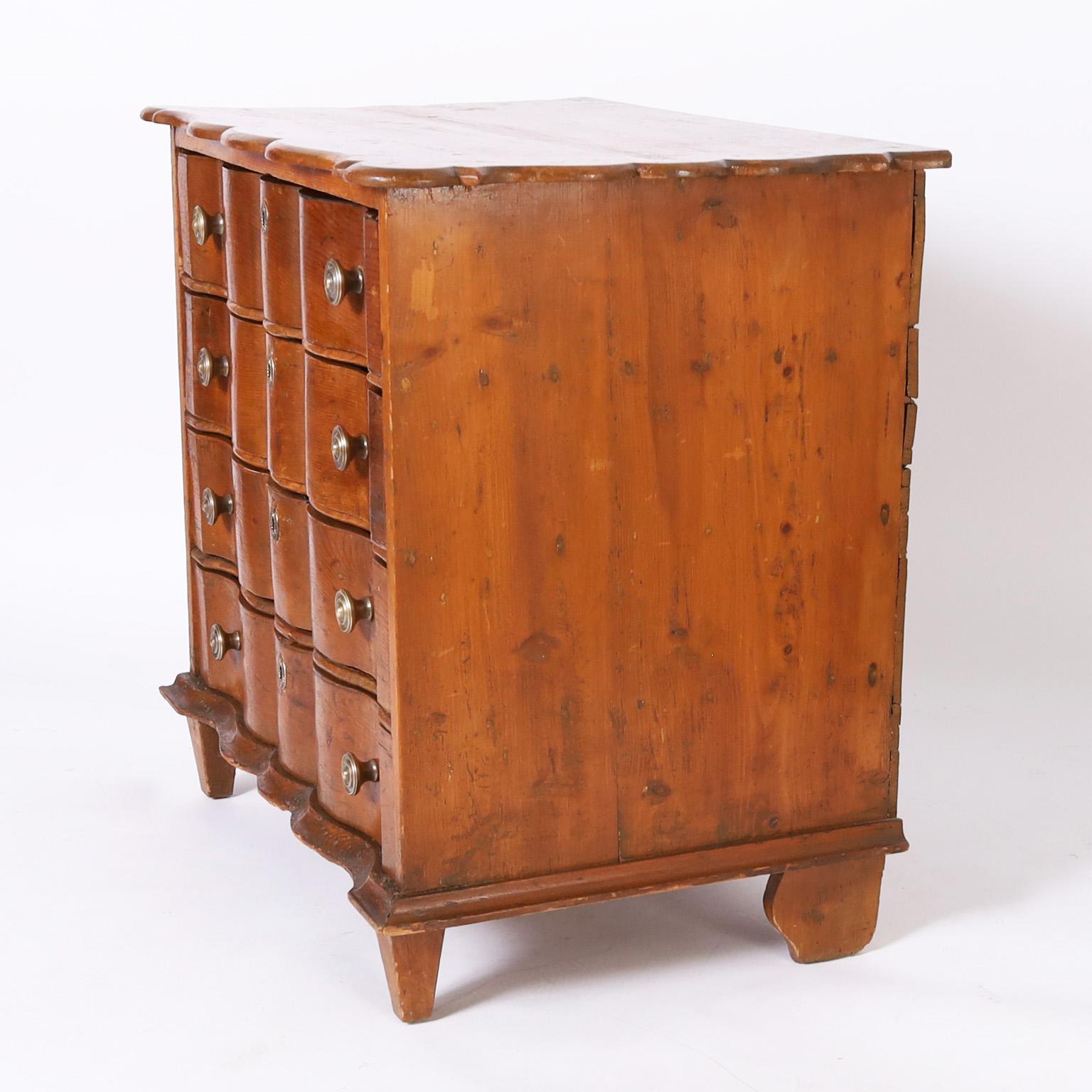 Hand-Crafted Dutch Pine Serpentine Commode or Chest of Drawers For Sale