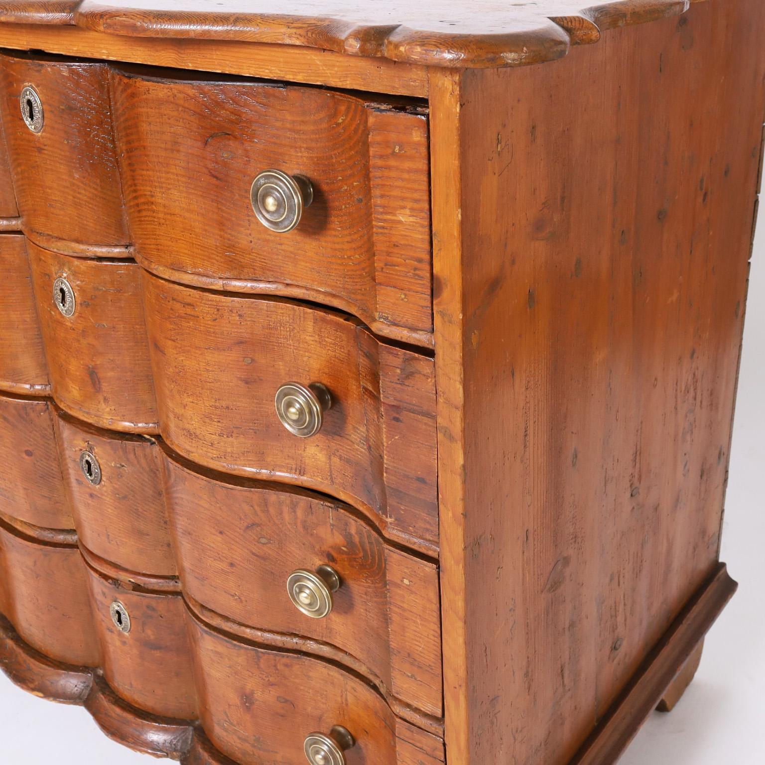 Dutch Pine Serpentine Commode or Chest of Drawers For Sale 1