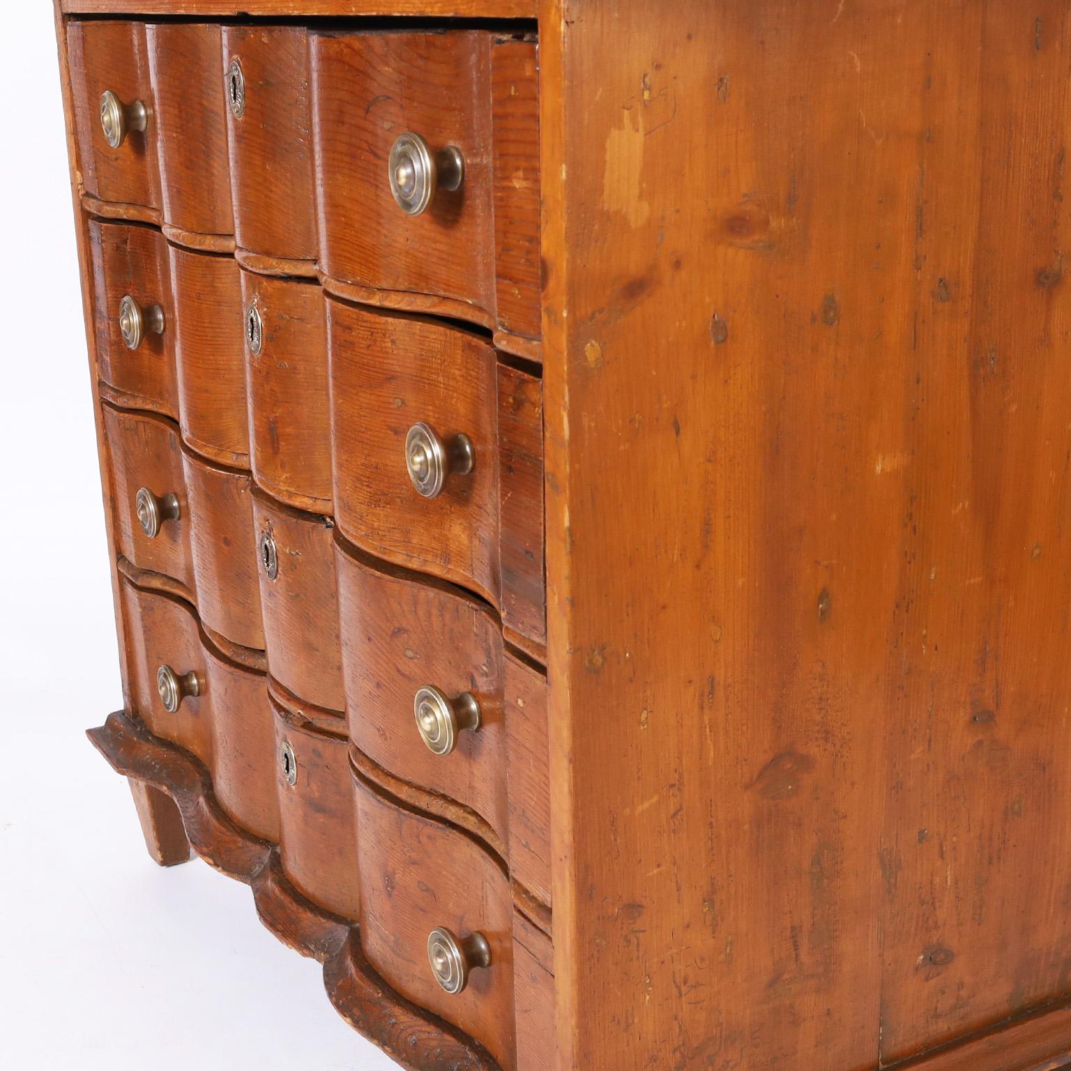Dutch Pine Serpentine Commode or Chest of Drawers For Sale 2