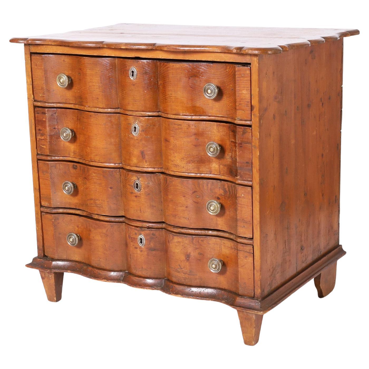 Dutch Pine Serpentine Commode or Chest of Drawers For Sale