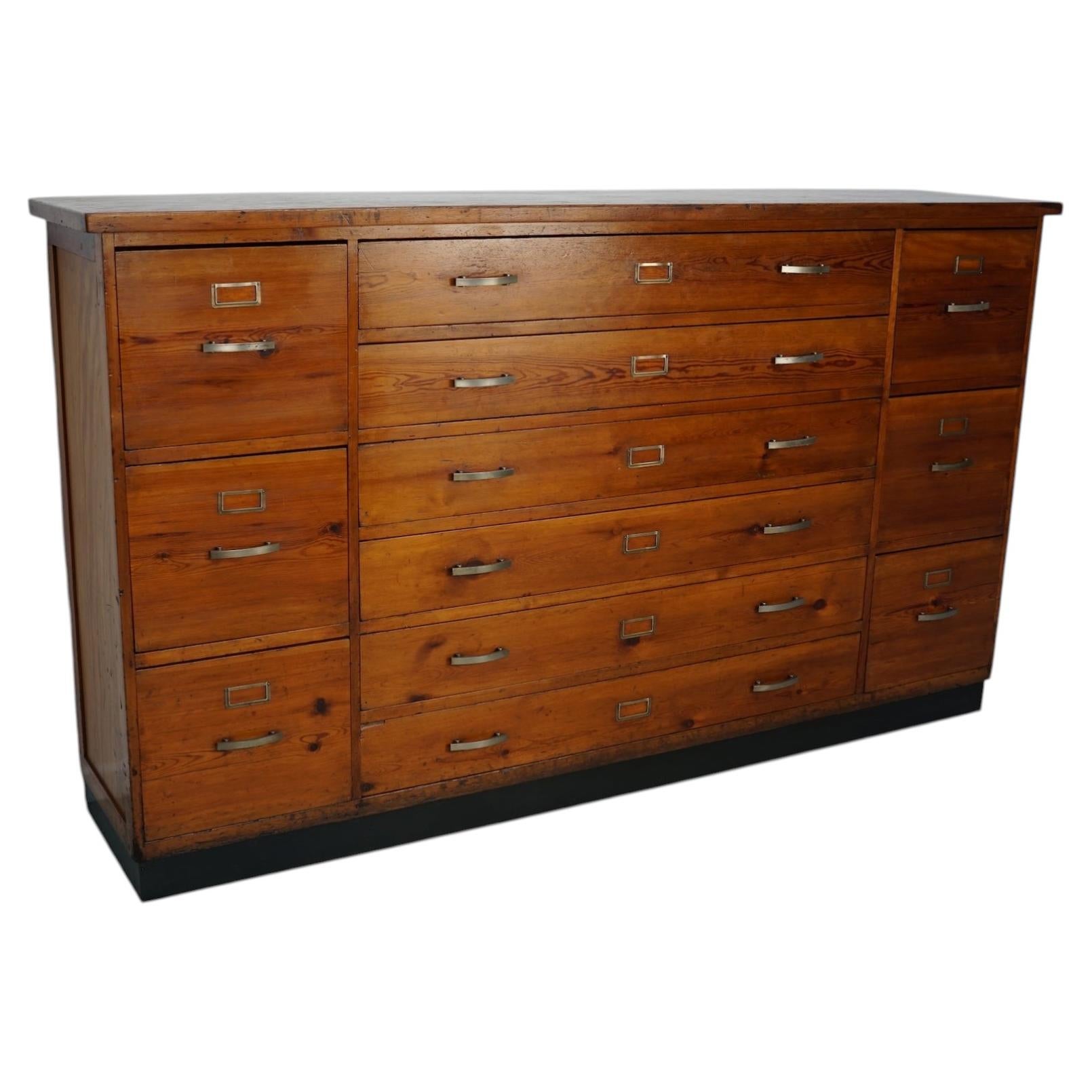 Dutch Pitch Pine Apothecary / Filing Cabinet or Sideboard, 1930s For Sale