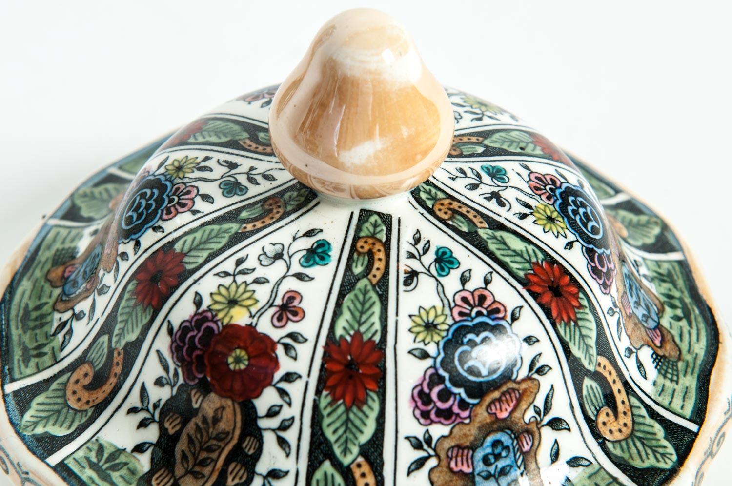 Glazed Dutch Porcelain Vintage Covered Urn