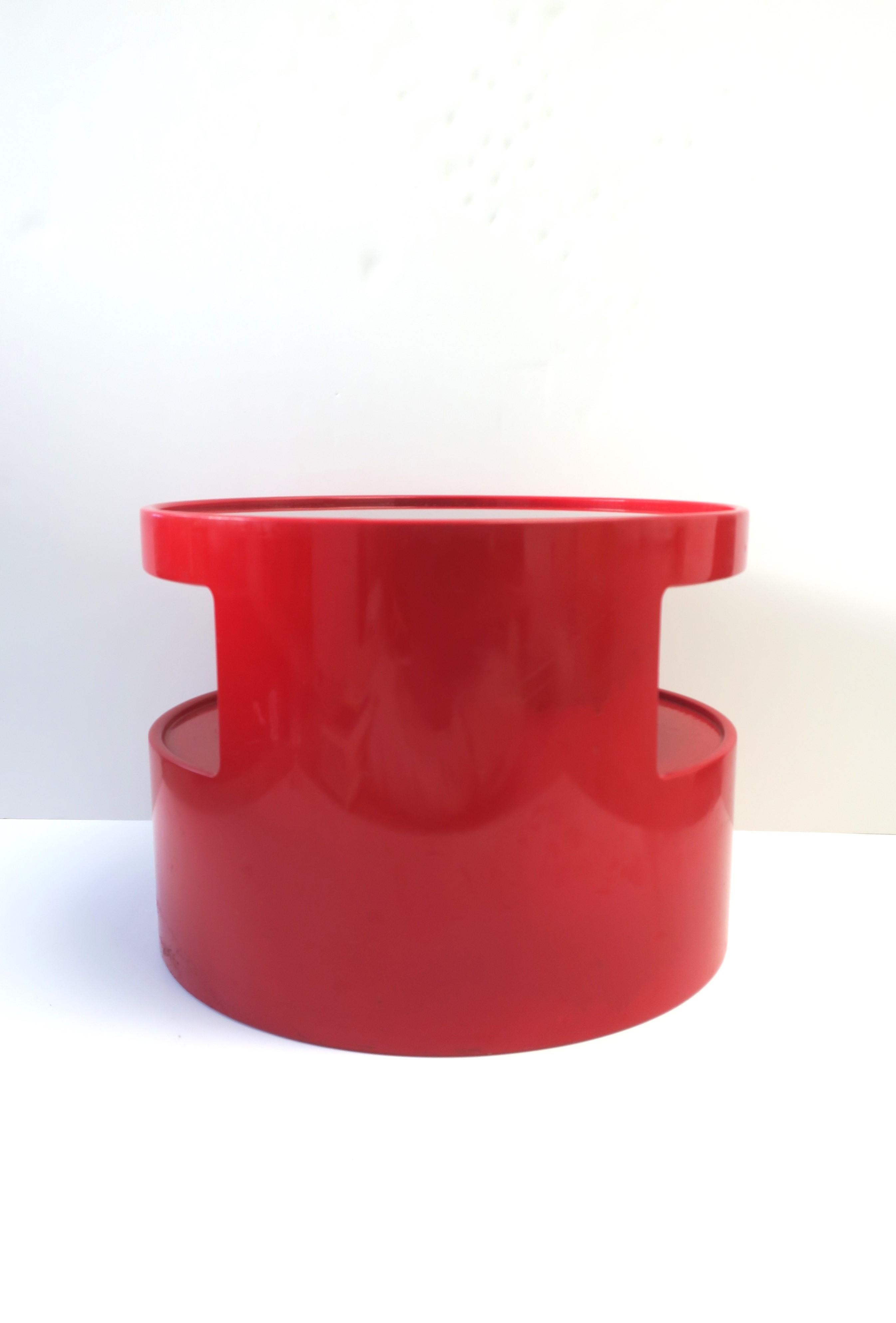 Glass Dutch Postmodern Red Side Drinks Table w/Shelf by Erik van Buijtenen for Nebu For Sale