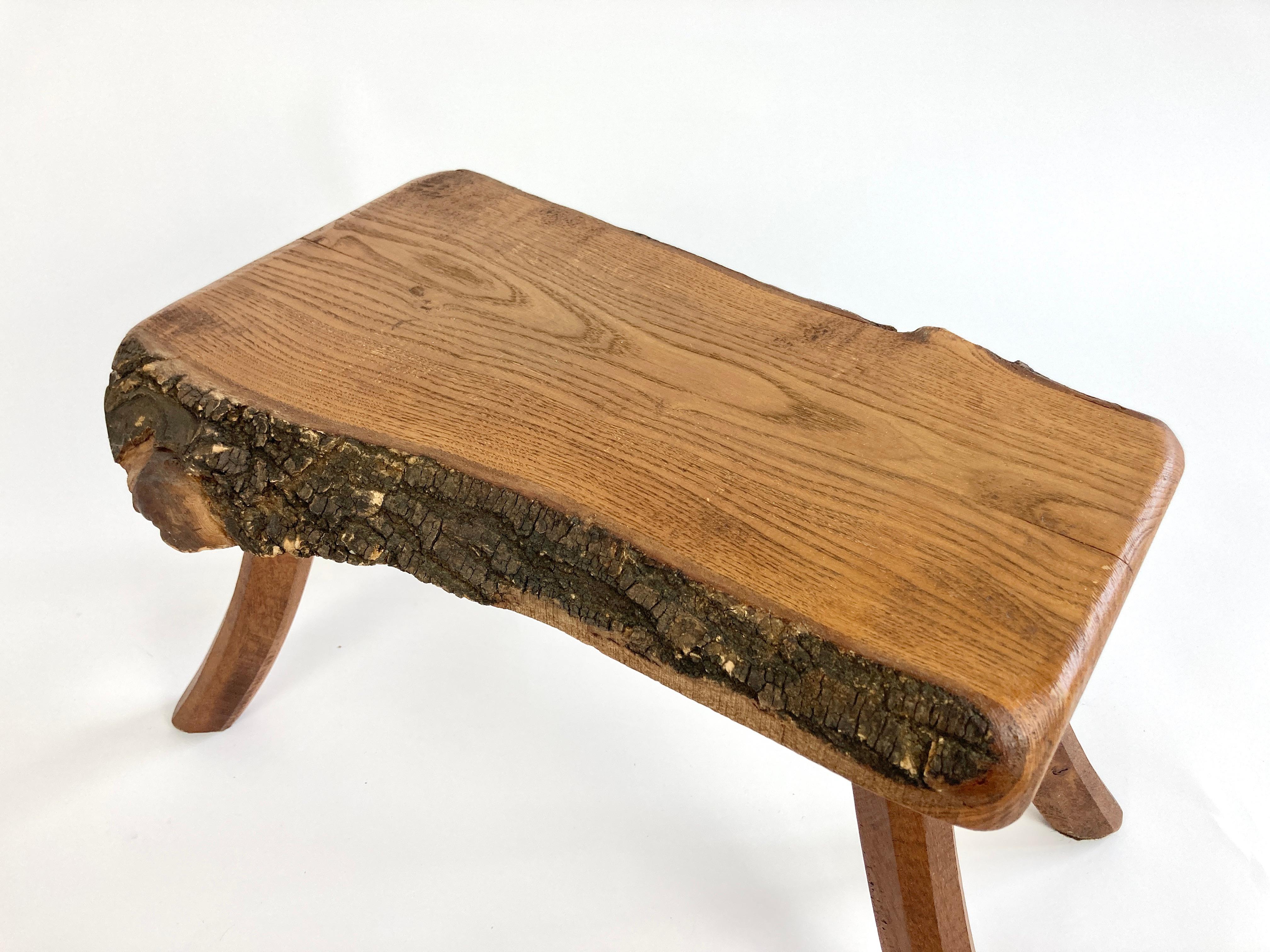 Hardwood Dutch Primitive Bark Raw Live Edge Stool / Side Table