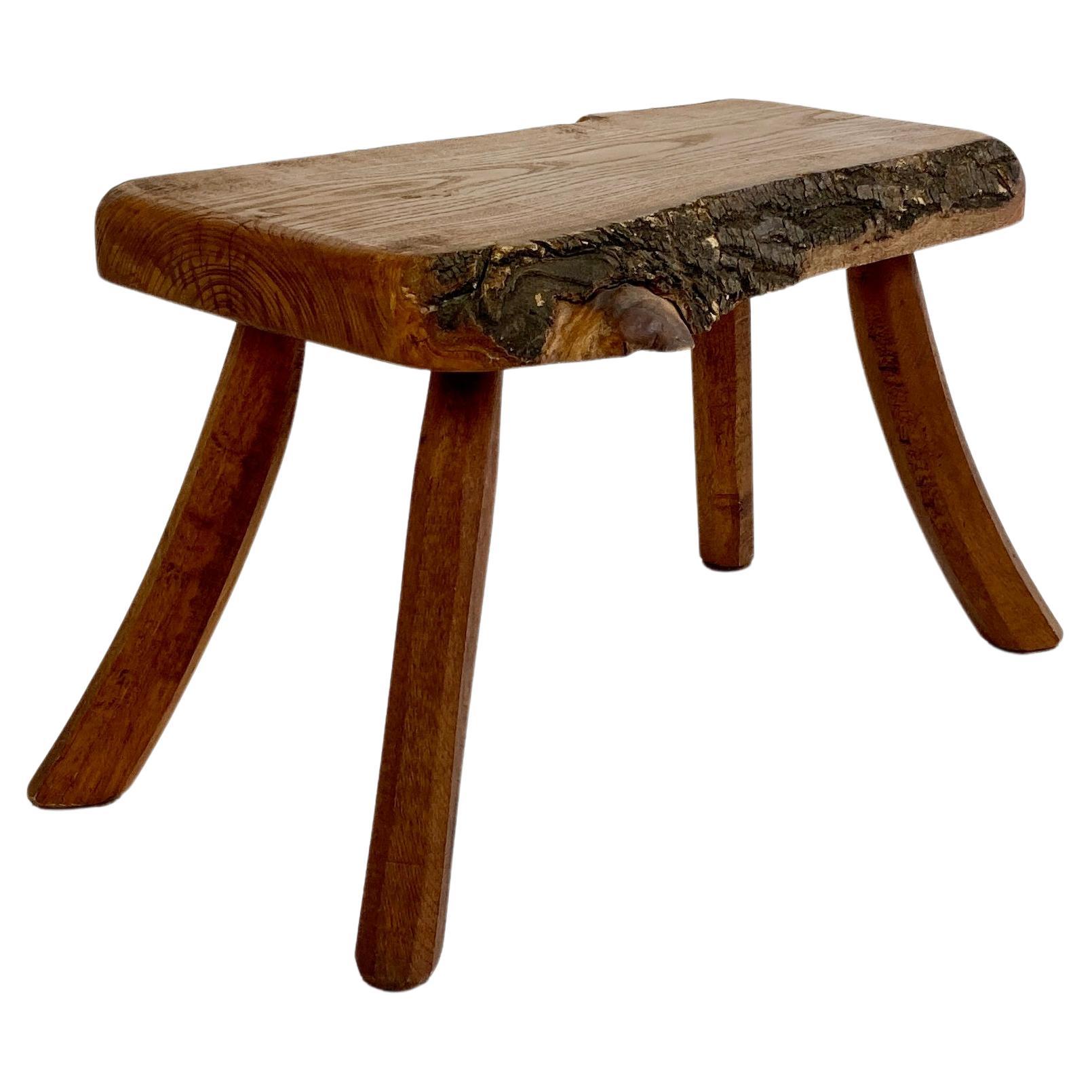 Dutch Primitive Bark Raw Live Edge Stool / Side Table