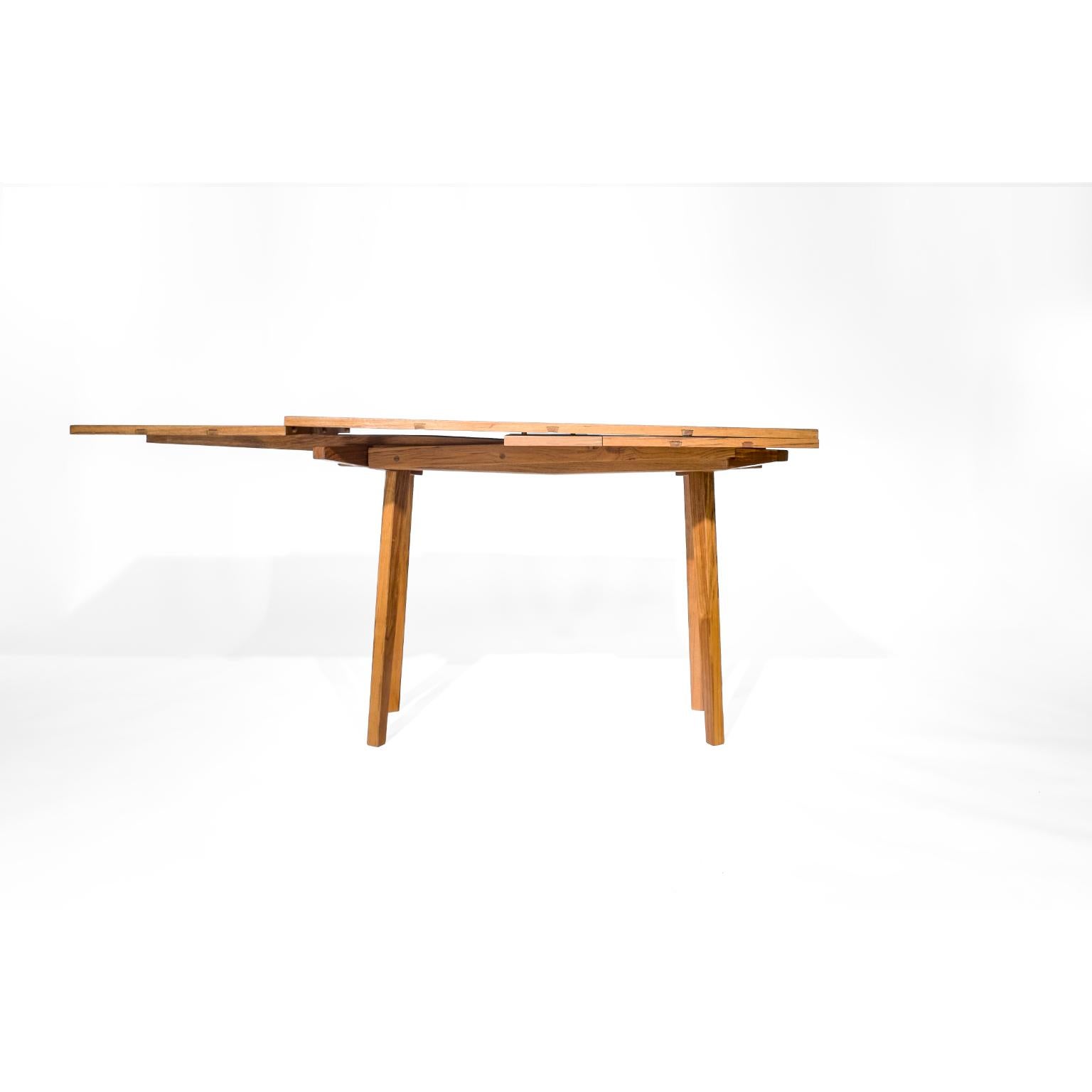 Hand-Crafted Dutch Pull Out Table in Hardwood with Japanese Joinery and Danish Aesthetics For Sale