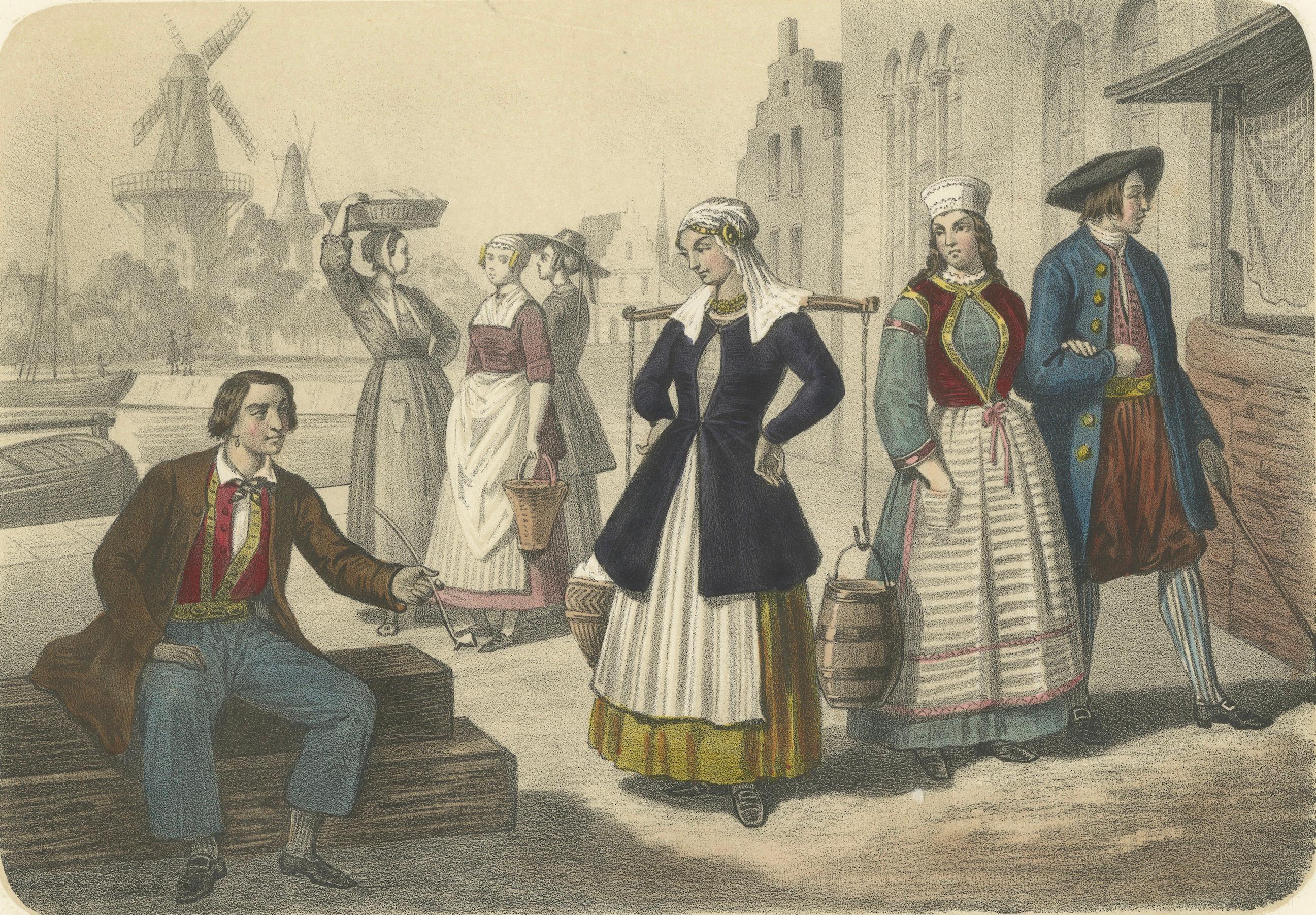 Dutch Regional Costumes – North Holland and Zuyderzee Figures, c.1845