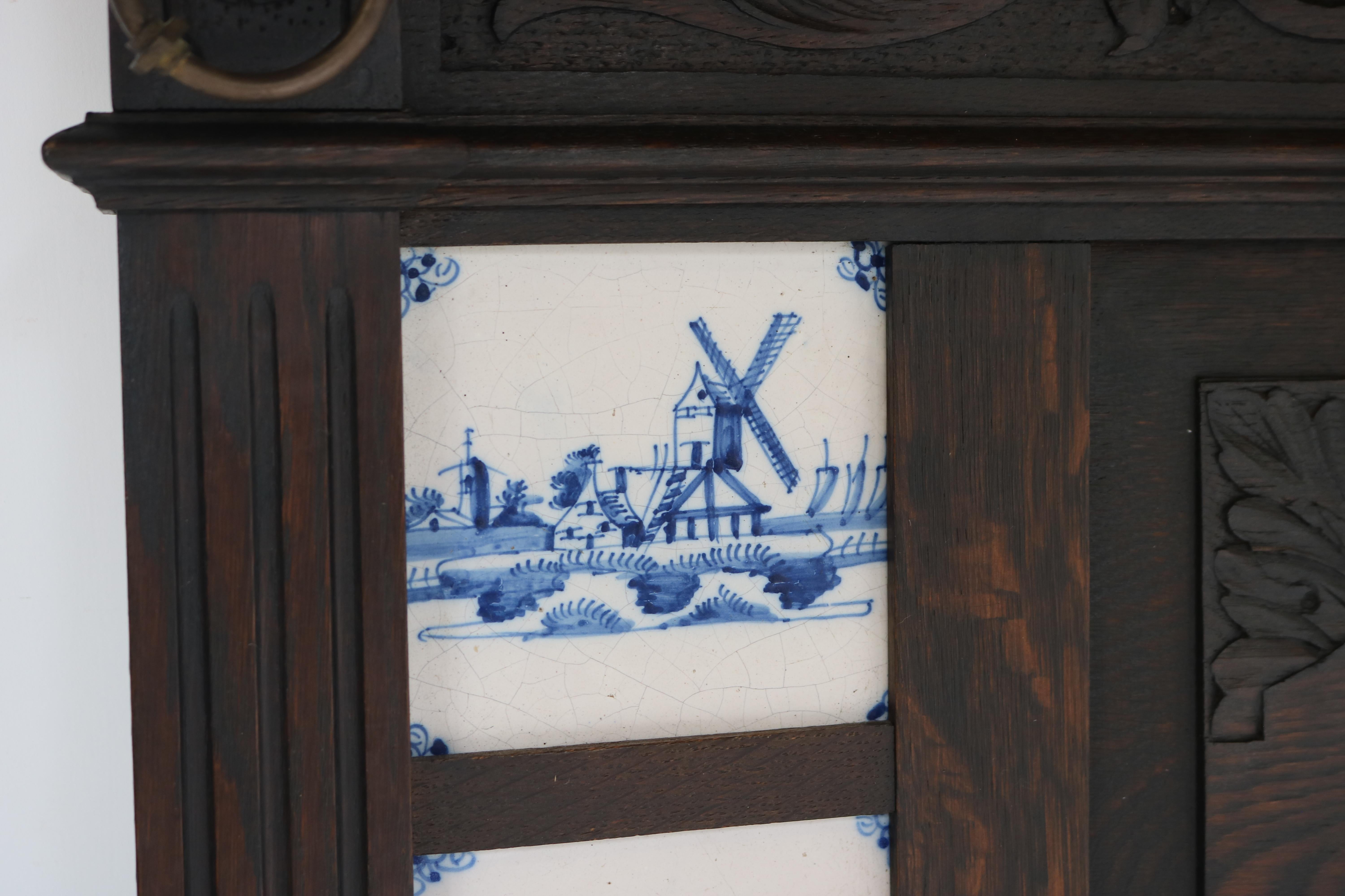 Dutch Renaissance Hallway set Coat Rack & Umbrella Stand 1880 Lions Delft Blue For Sale 1