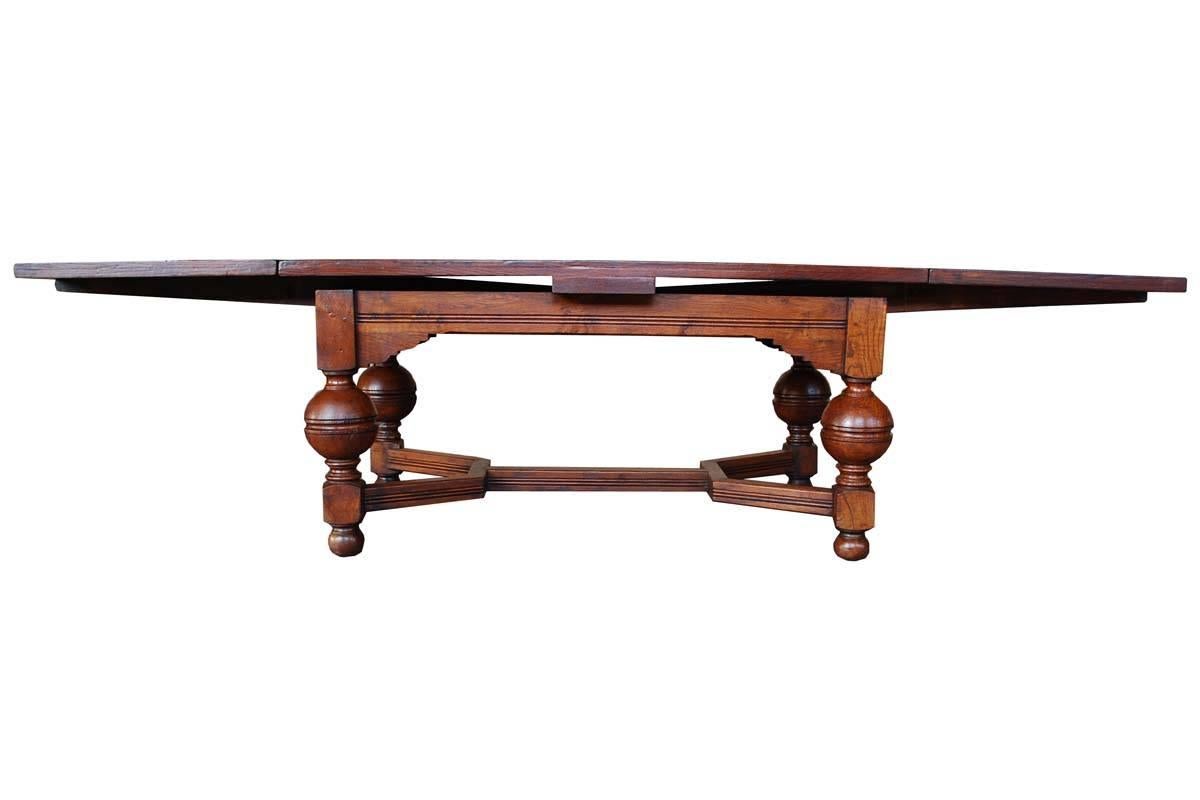 An antique oak Renaissance style extension table.
This solid oakwood Dutch dining table is called 'bolpoottafel' in Dutch and the earliest examples date from circa 1630.
This table is made in the Netherlands, circa 1870. It is a solid oakwood table