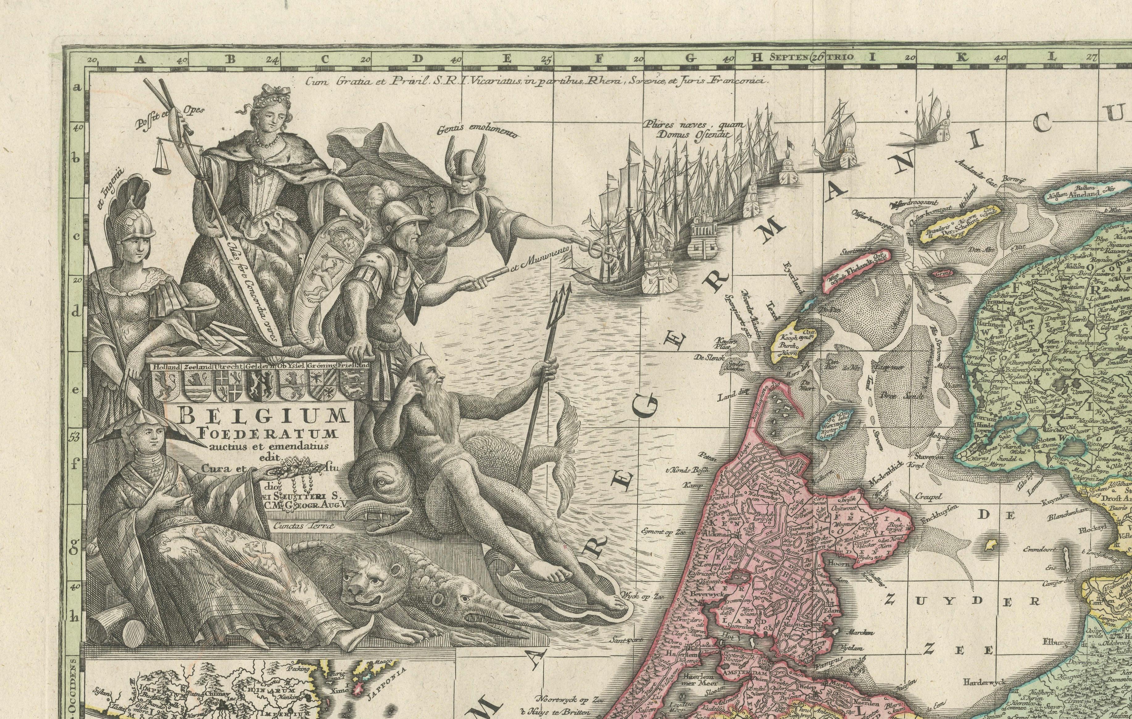 Dutch Republic & East Indies, Belgium Foederatum Map by Seutter, 18th Century
