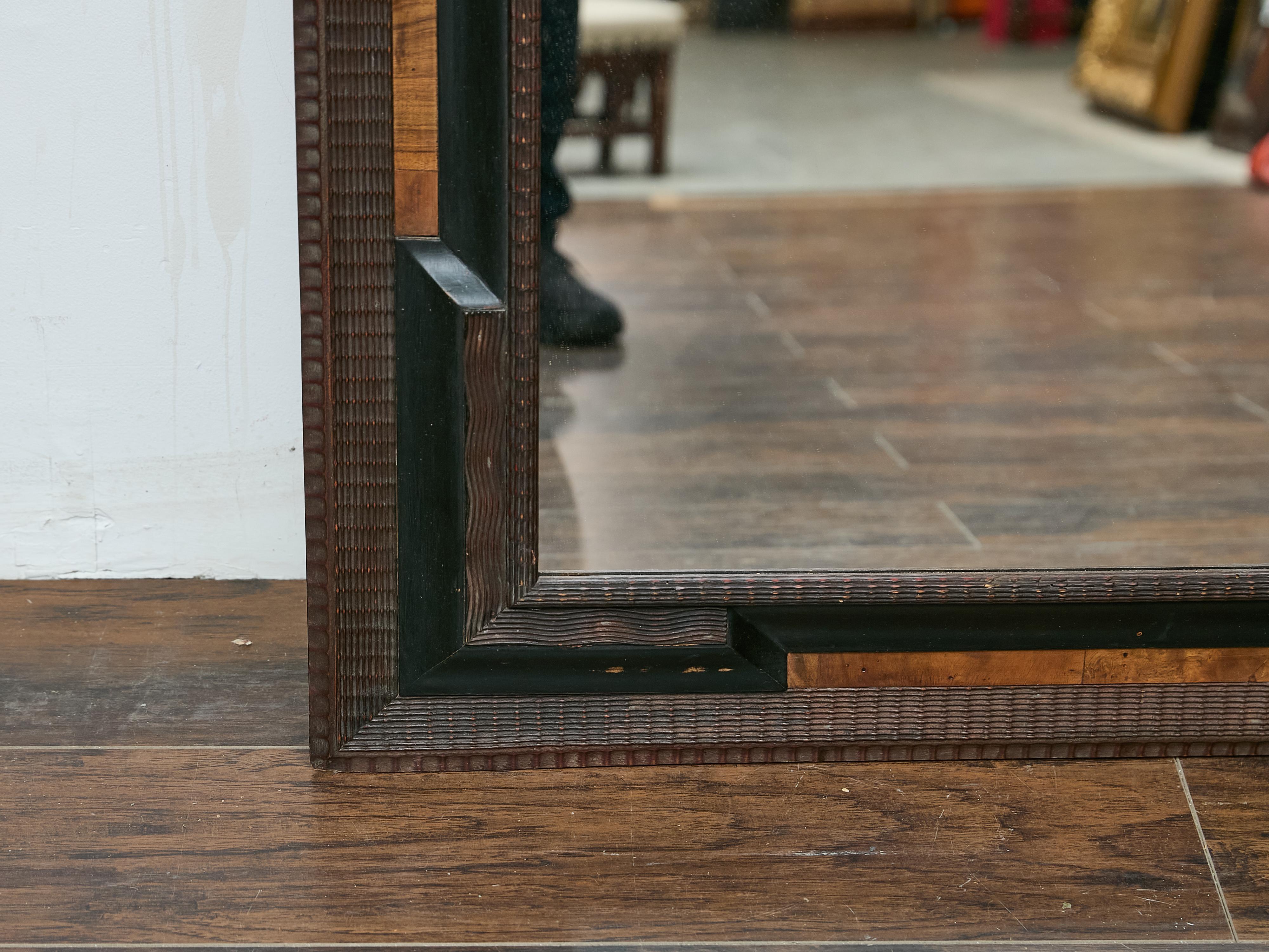 20th Century Dutch Ripple-Molded Mirror with Ebonized Accents and Walnut Inlay, circa 1900 For Sale