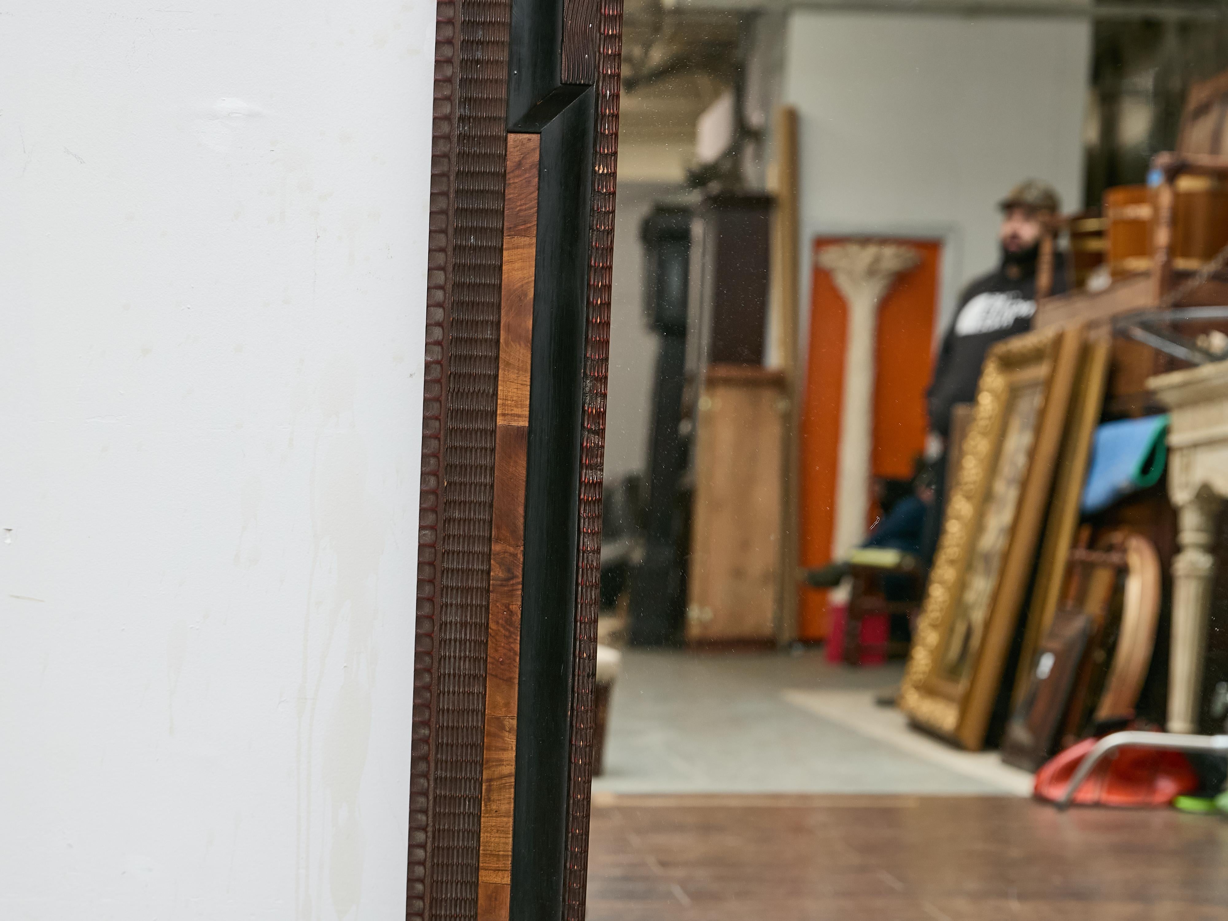 Dutch Ripple-Molded Mirror with Ebonized Accents and Walnut Inlay, circa 1900 For Sale 1