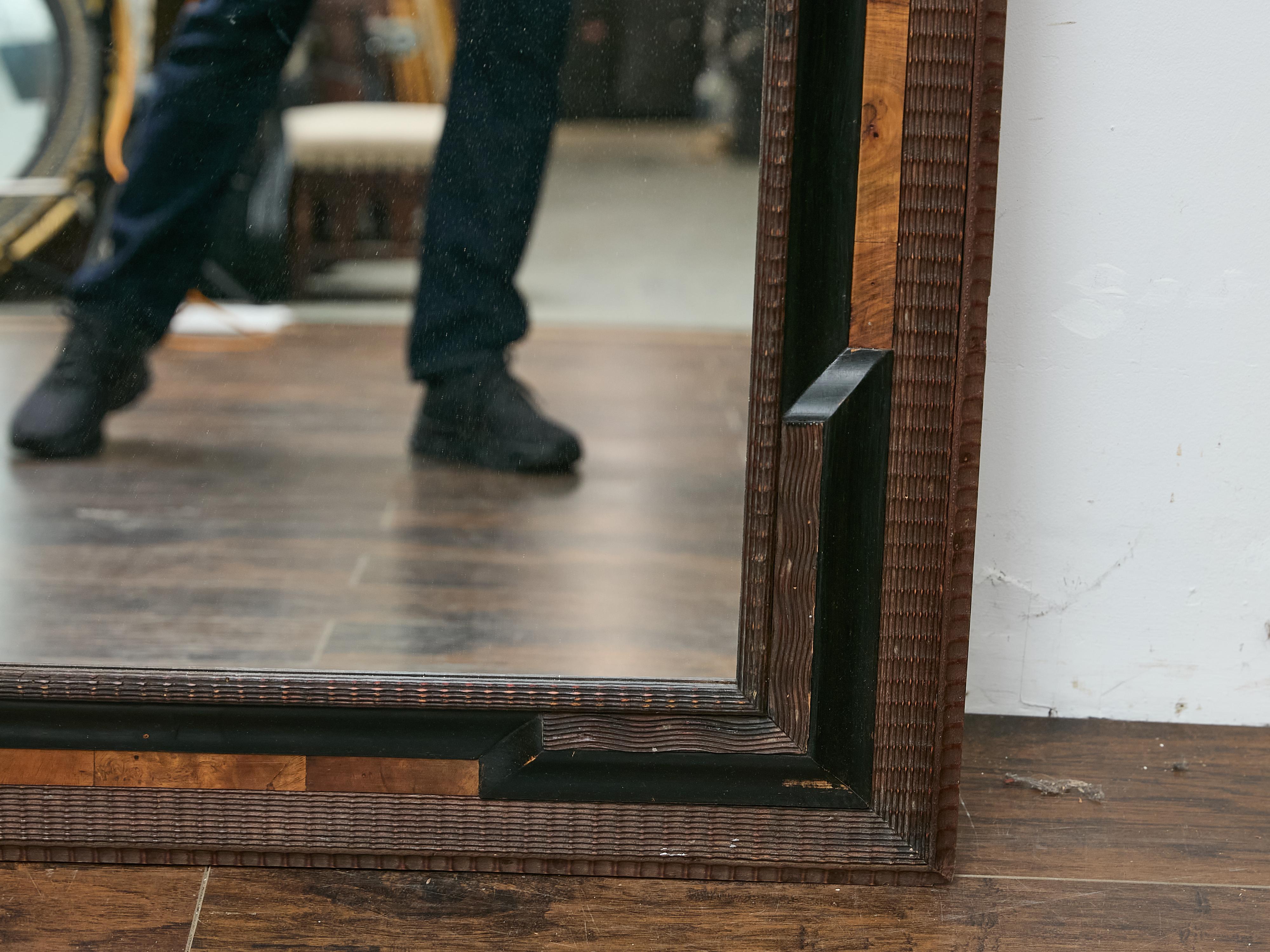 Dutch Ripple-Molded Mirror with Ebonized Accents and Walnut Inlay, circa 1900 For Sale 2