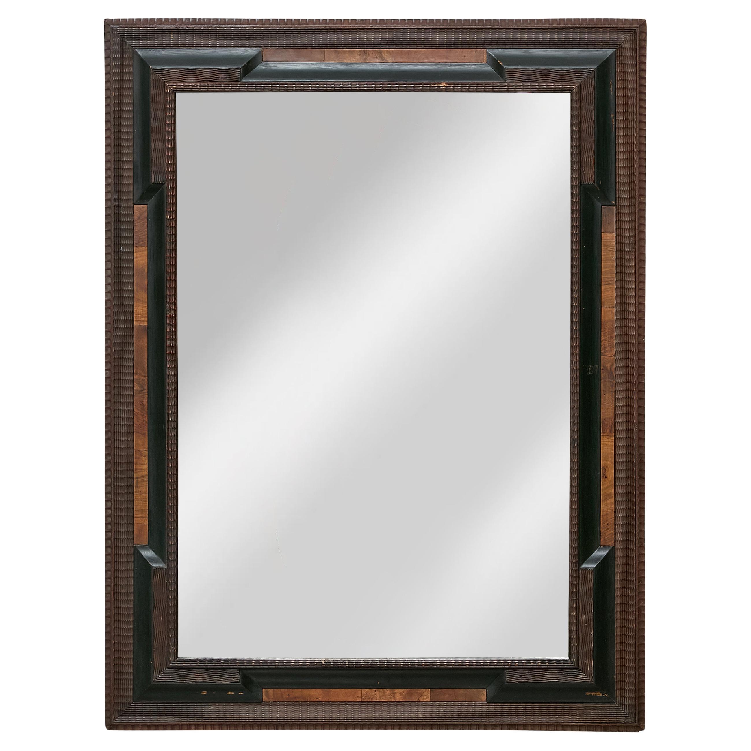 Dutch Ripple-Molded Mirror with Ebonized Accents and Walnut Inlay, circa 1900 For Sale
