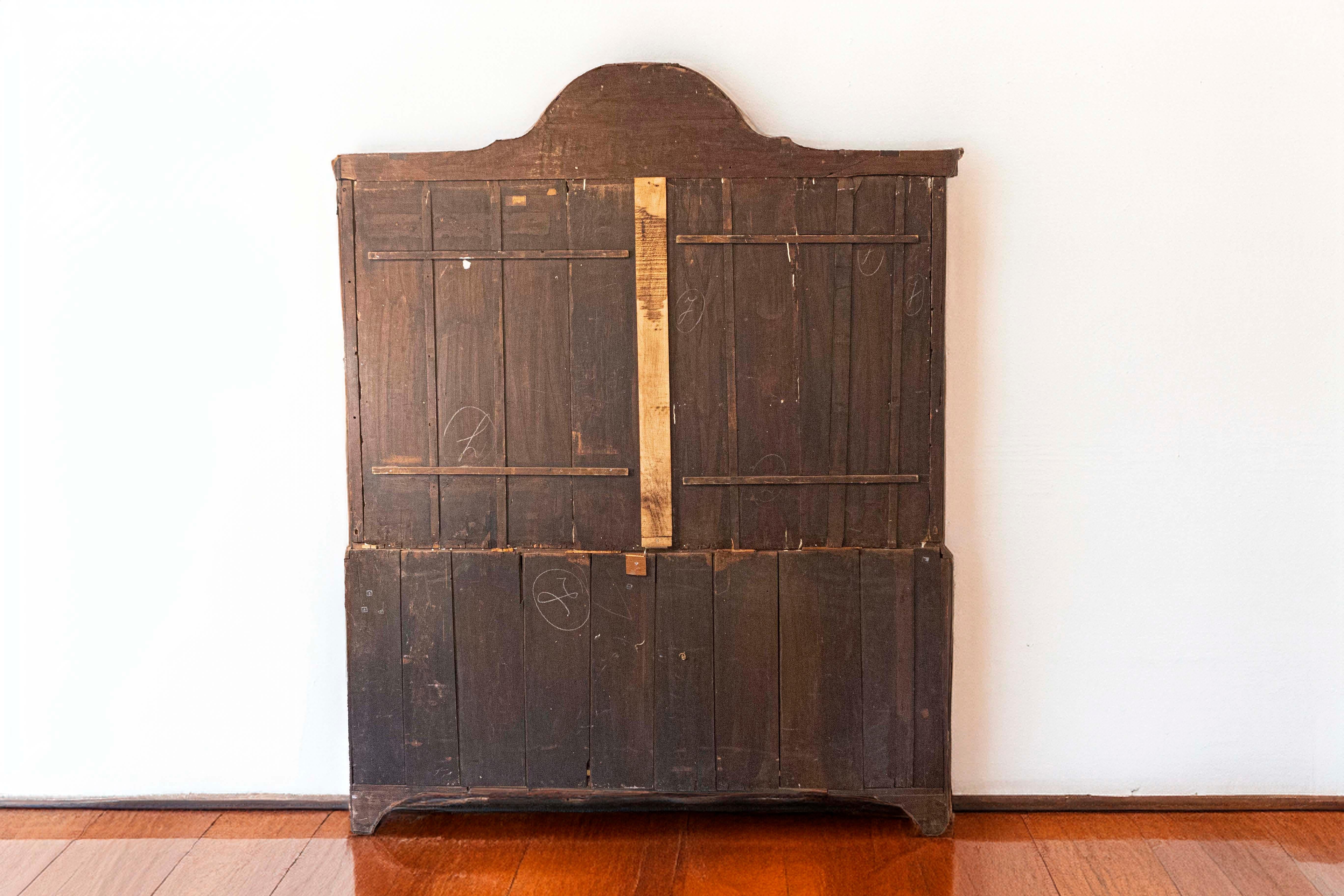 Bronze Dutch Rococo 1780s Walnut Vitrine with Bombé Chest, Glass Doors, Hunting Trophy For Sale