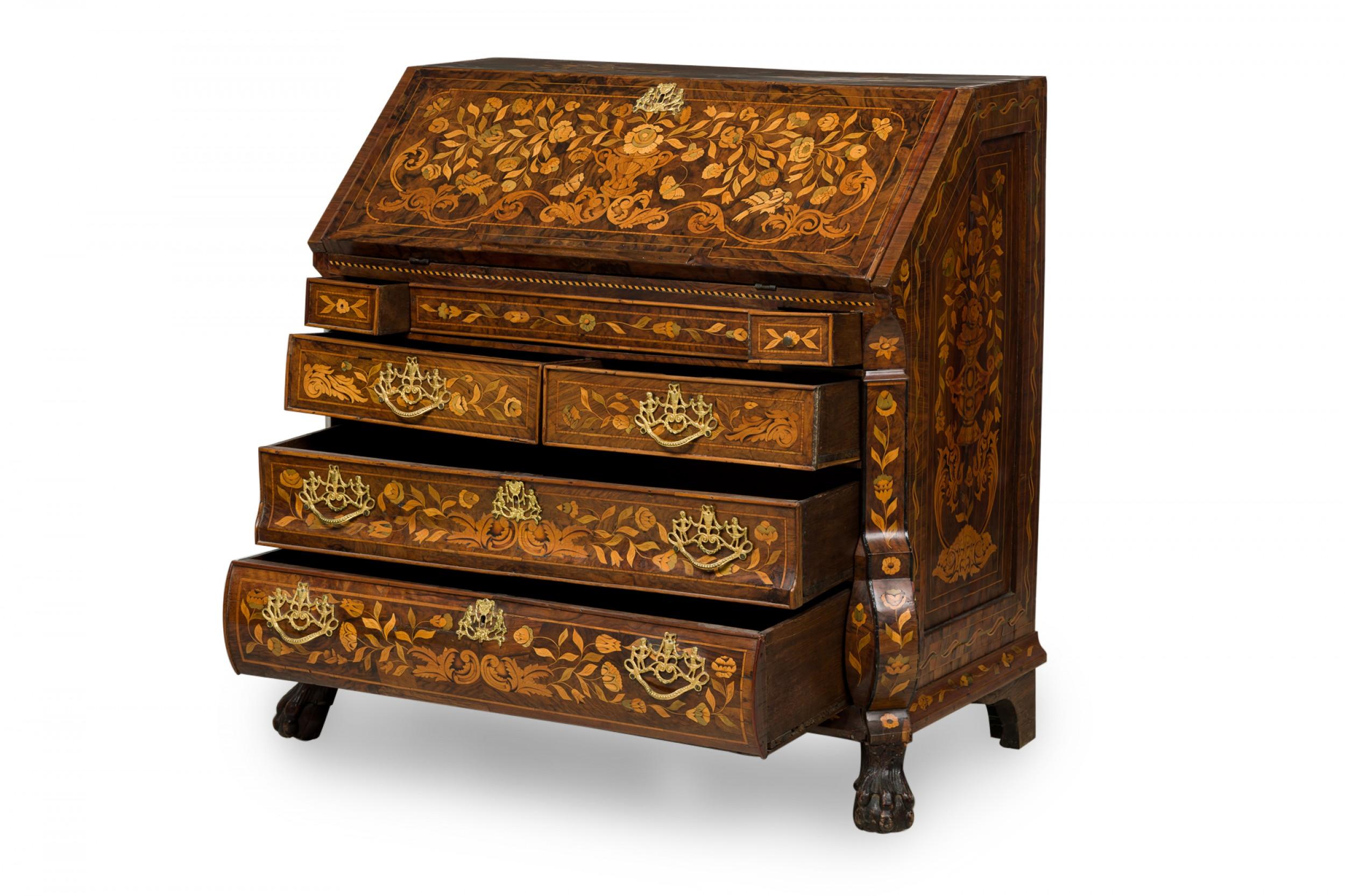 Dutch Rococo Bombe Marquetry Inlaid Drop Front Desk / Secretary In Good Condition For Sale In New York, NY