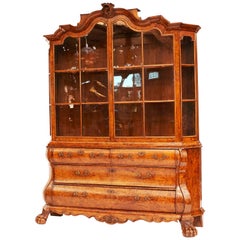 Antique Dutch Rococo Burl Walnut Bookcase Cabinet, circa 1770s