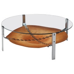 Dutch Round Coffee Table Cognac Leather and Steel
