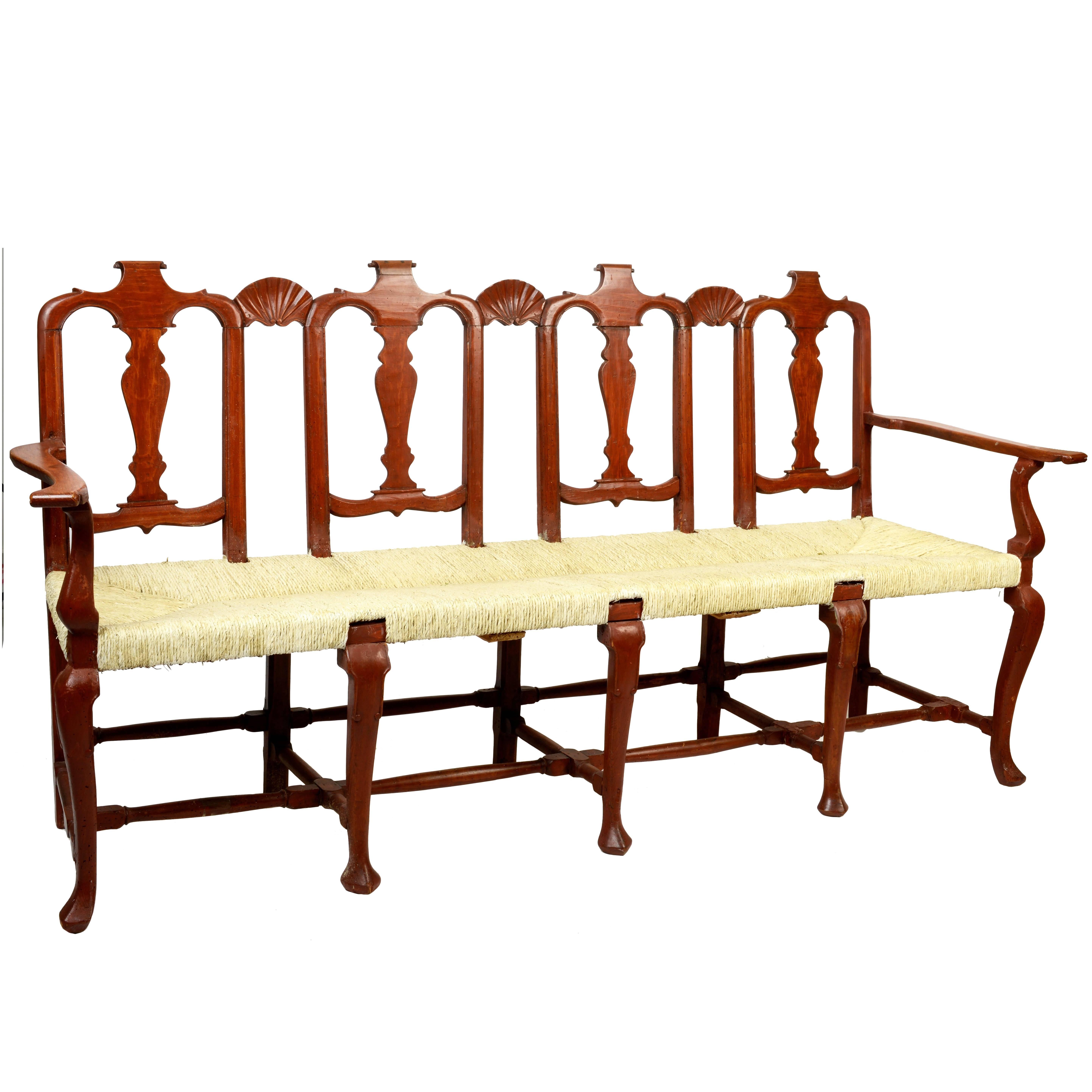 Dutch Rush Seated Walnut Bench, Mid-18th Century For Sale