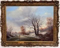 Figures on the Frozen Lake Traditional Dutch Winter Scene Oil Painting