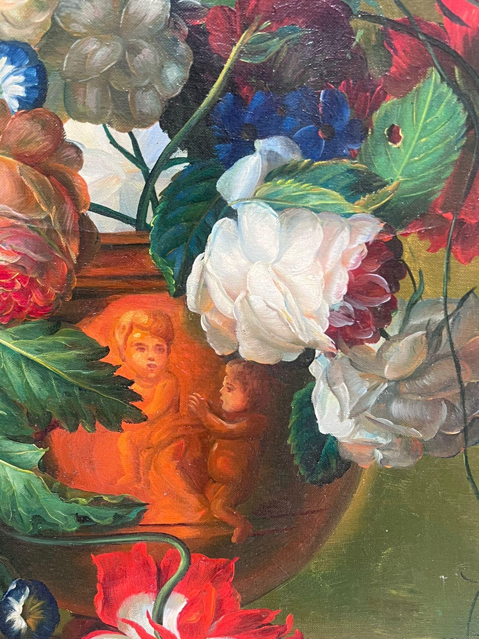 Gran bodegón clásico Flores ornamentadas y nido de pájaros Pintura al óleo sobre lienzo - Painting Escuela holandesa de Dutch School