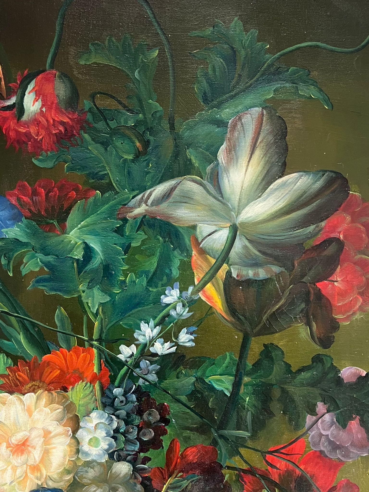 Gran bodegón clásico Flores ornamentadas y nido de pájaros Pintura al óleo sobre lienzo en venta 1