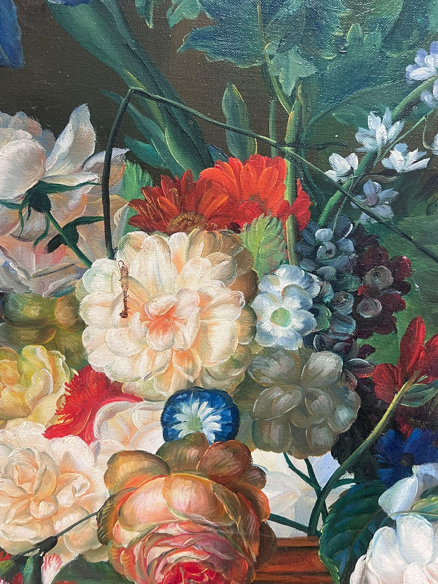 Gran bodegón clásico Flores ornamentadas y nido de pájaros Pintura al óleo sobre lienzo en venta 3