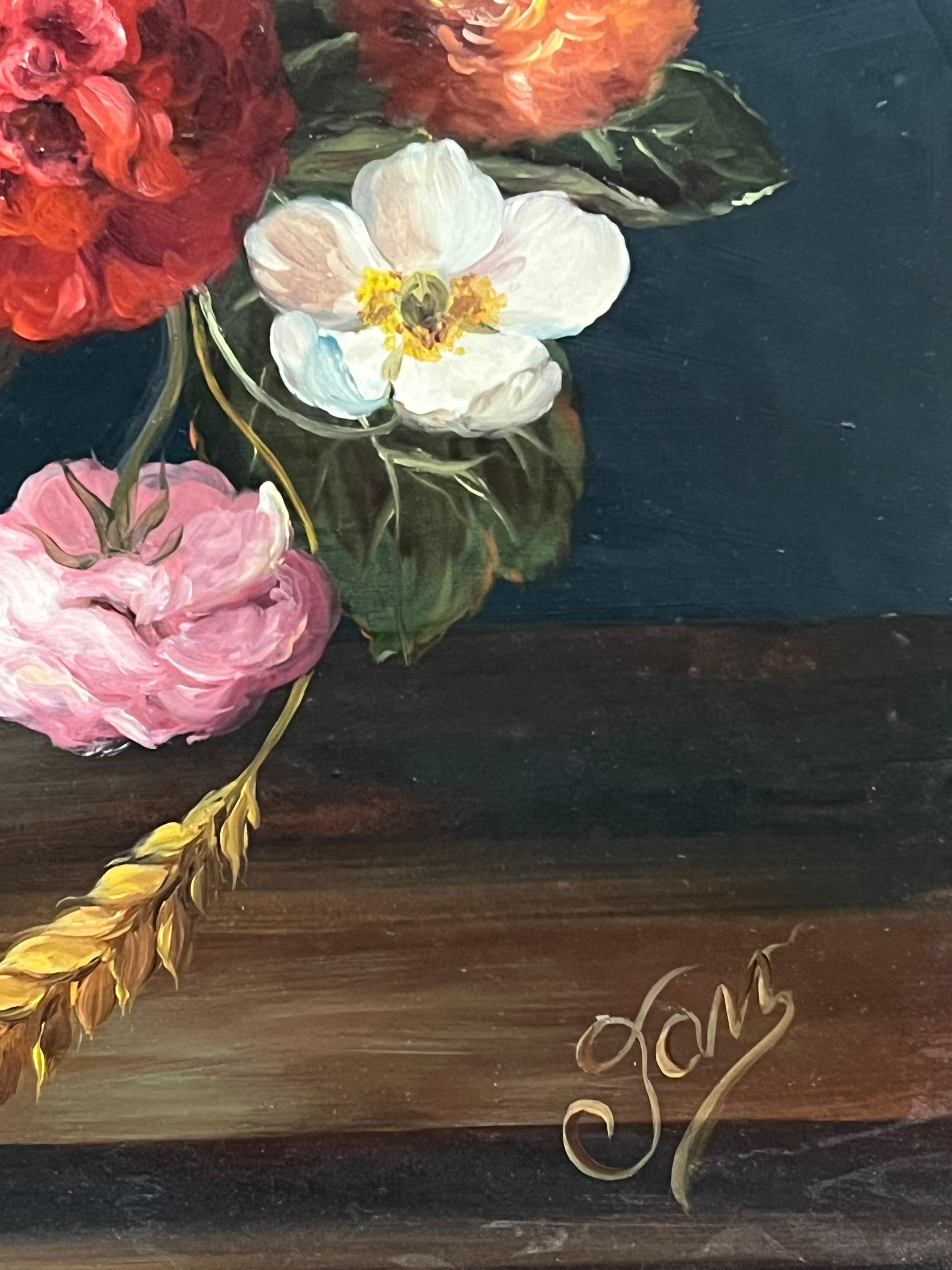 Fine Dutch Classical Still Life Oil Painting Ornate Flowers in Bowl Signed For Sale 7