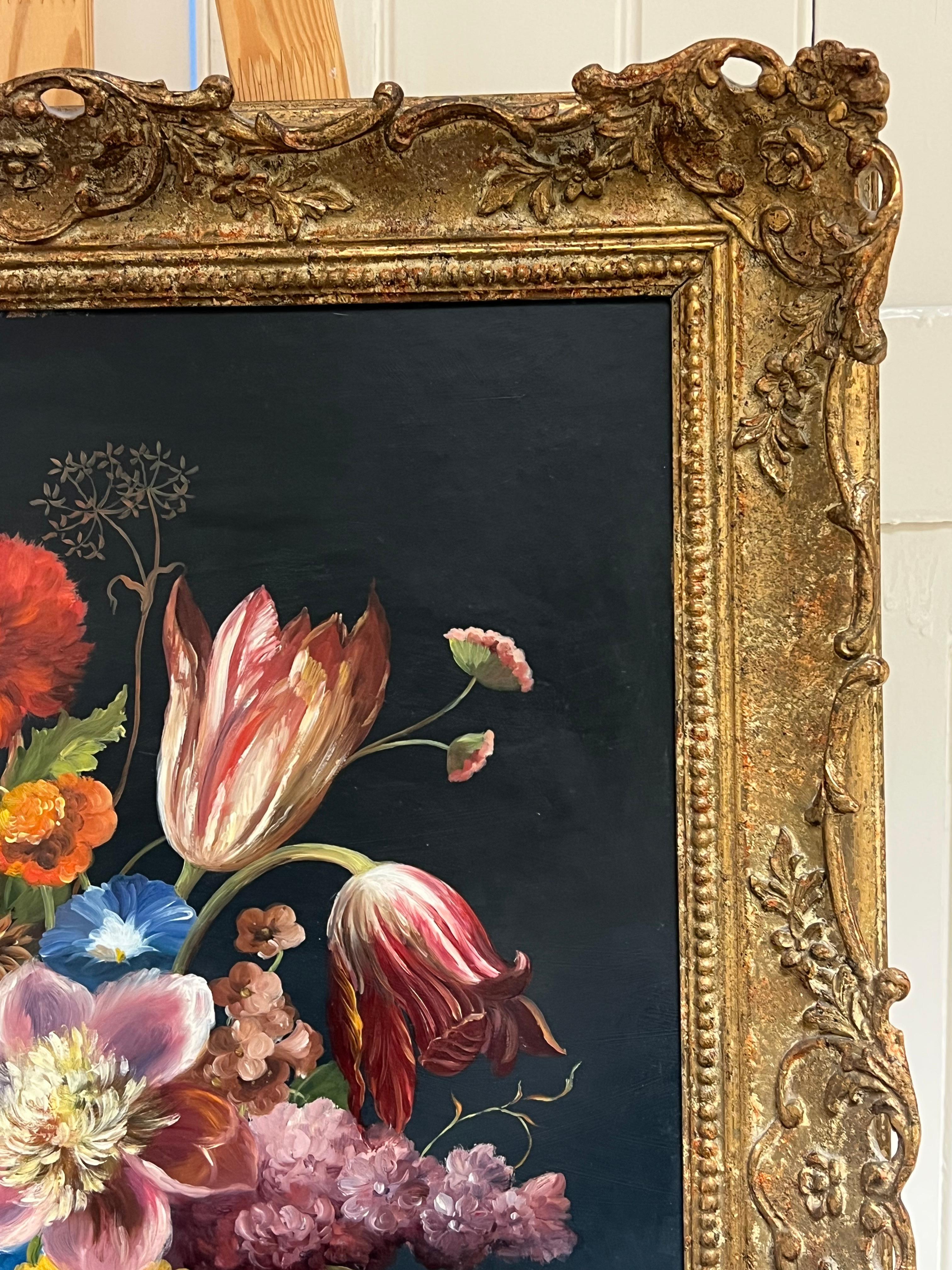 Fine Dutch Classical Still Life Oil Painting Ornate Flowers in Bowl Signed For Sale 8