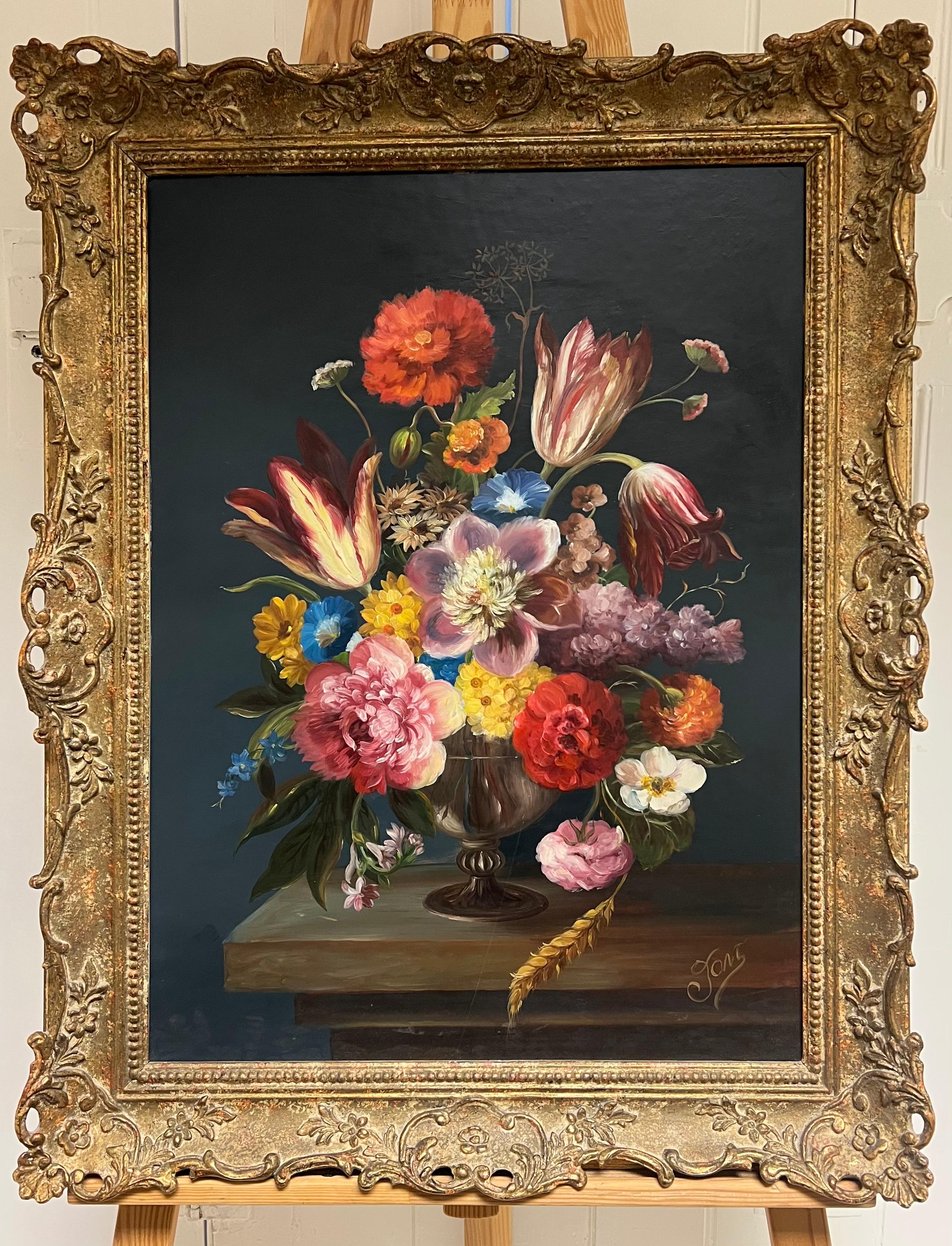 Classical Floral Still Life
Dutch School, mid 20th century
signed oil on board, framed
framed: 29 x 23 inches
board : 25 x 19 inches
Provenance: private collection, Europe
Condition: very good condition

For more any more information please do