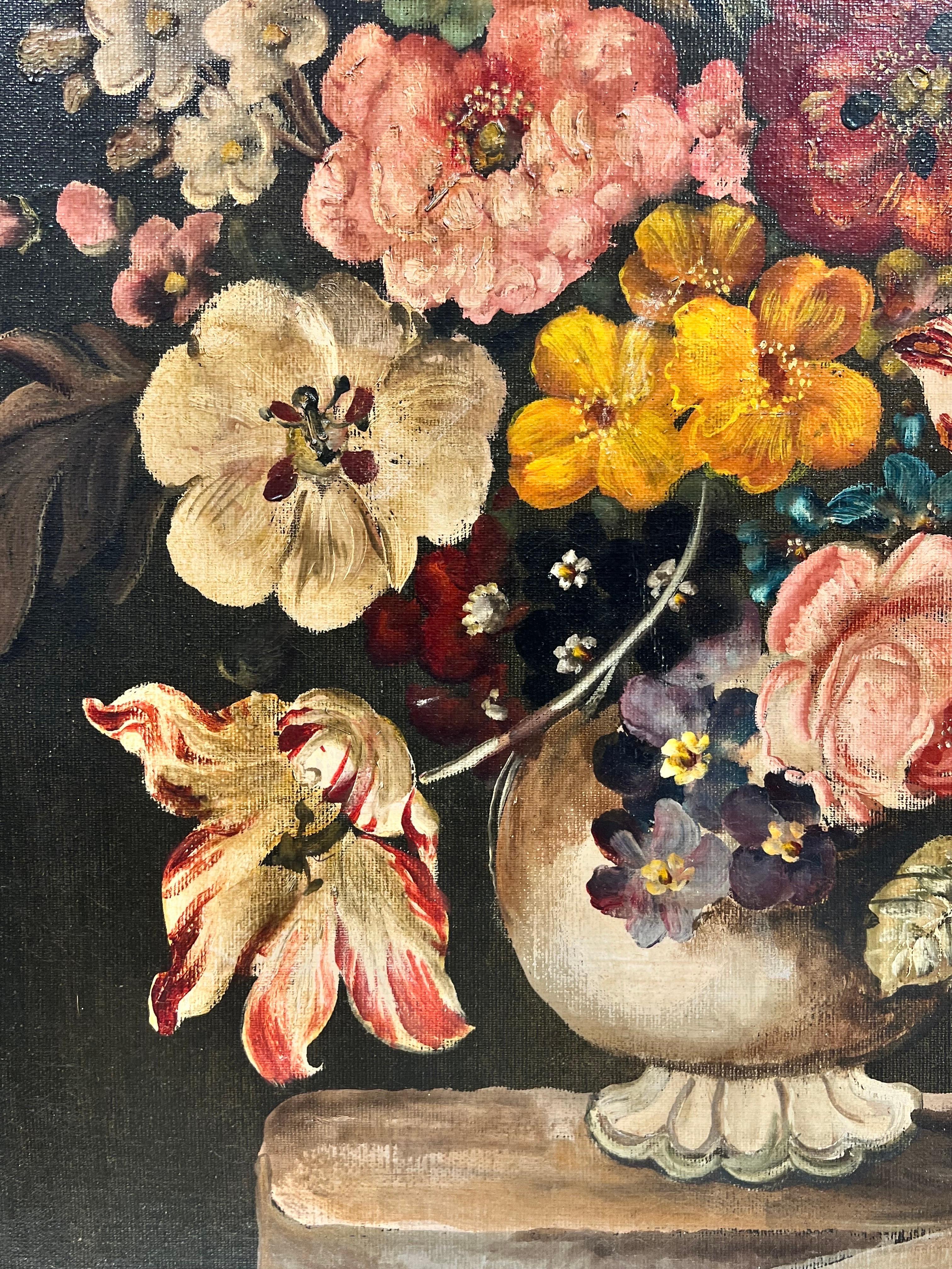Fine Large Classical Dutch Still Life Ornate Flowers gilt framed oil painting - Victorian Painting by Dutch School
