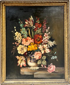 Vintage Fine Large Classical Dutch Still Life Ornate Flowers gilt framed oil painting