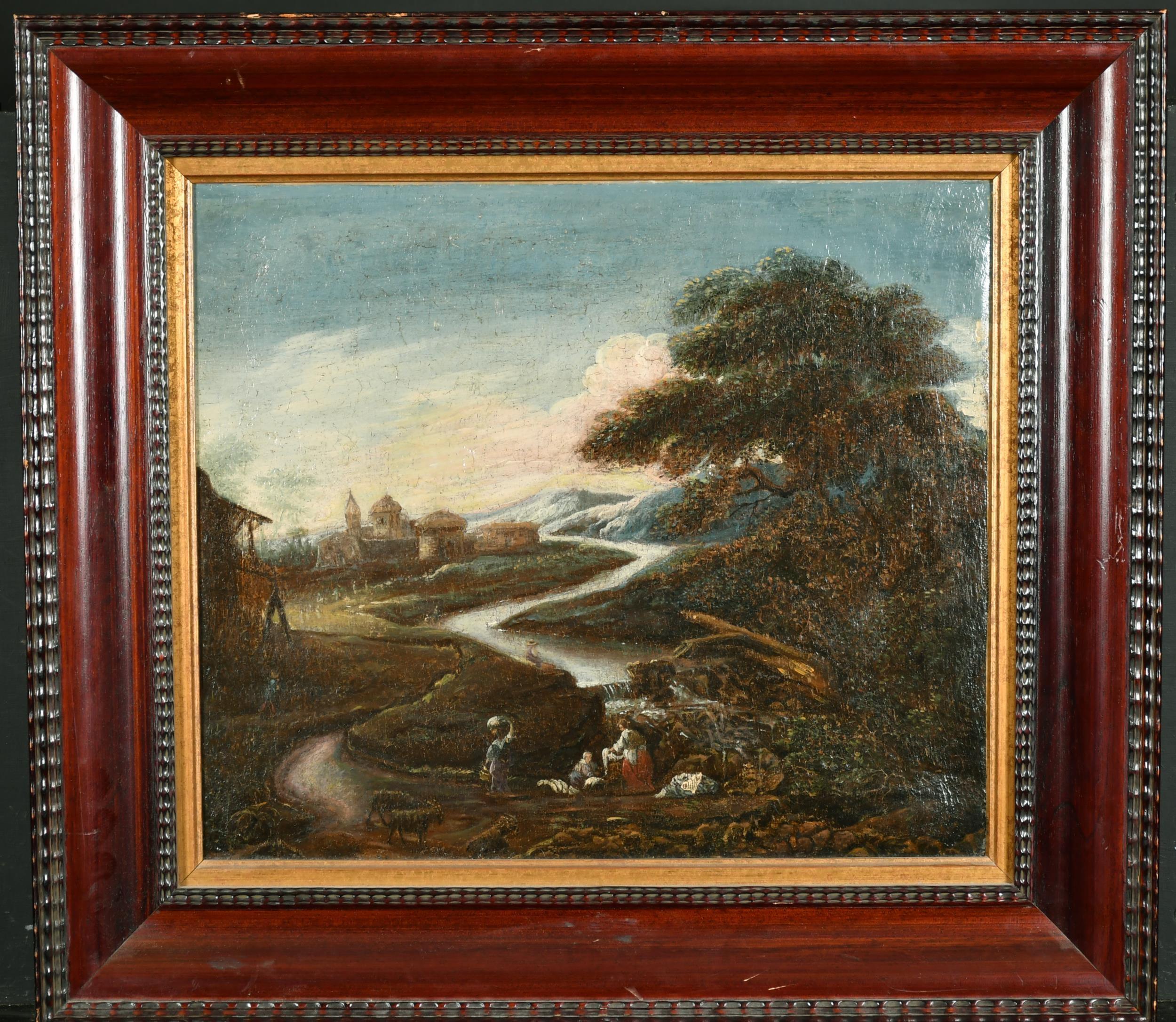 17th Century Dutch School Travellers in Winding Landscape Öl auf Leinwand im Angebot 1