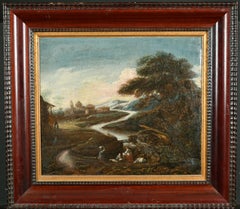 17th Century Dutch School Travellers in Winding Landscape Oil on Canvas