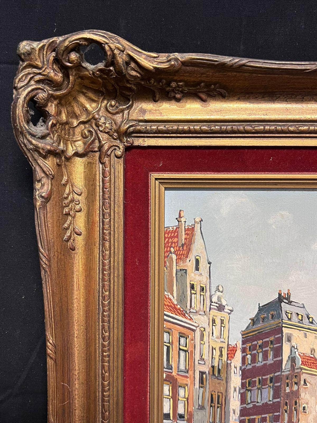 Puente y canal holandeses Calles traseras de Amsterdam Pintura al óleo enmarcada en venta 3