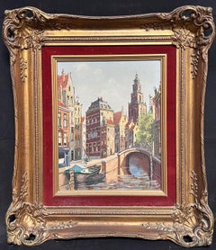 Niederländische Bridge & Canal Amsterdam Back Streets, gerahmtes Ölgemälde