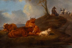 Dutch School, Landscape with Animals, Oil on Wood, 19th Century