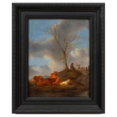 Dutch School, Landscape with Animals, Oil on Wood, 19th Century