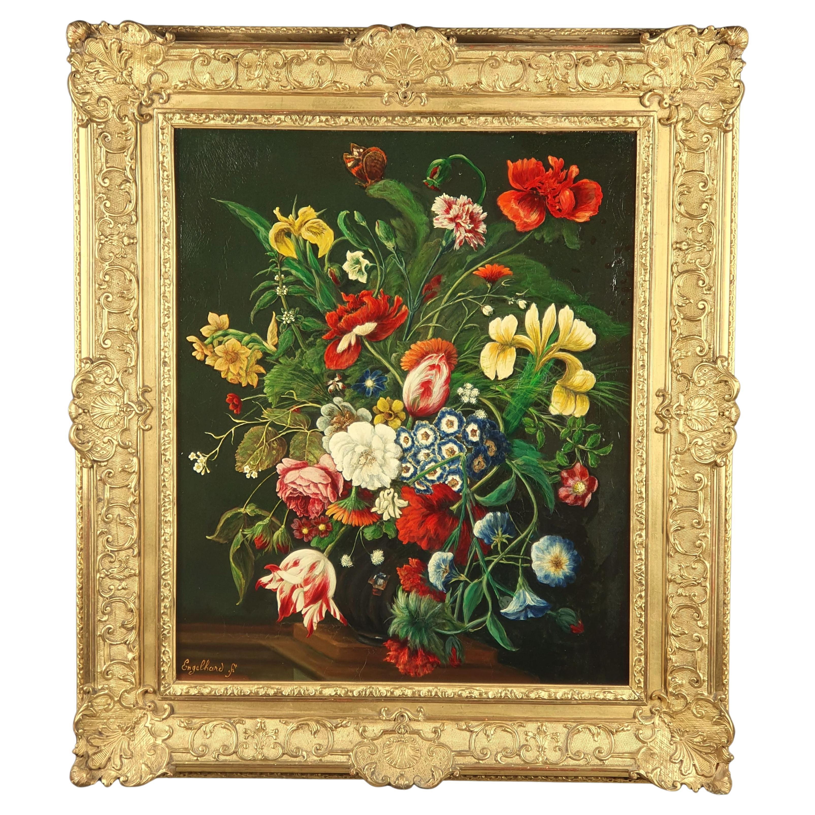 Huile sur toile de l'école néerlandaise - Composition florale dans le style des septièmes 