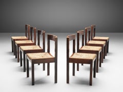 Dutch Set of Eight Dining Chairs in Wengé and Cane