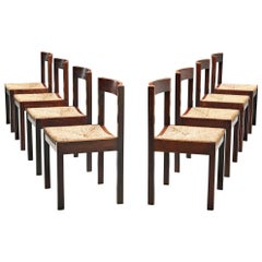 Dutch Set of Eight Dining Chairs in Wengé and Cane