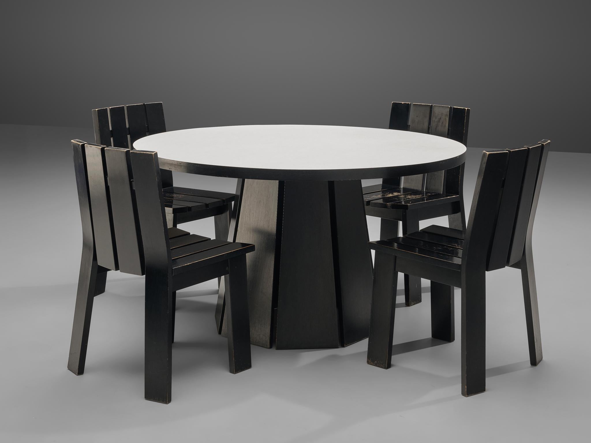 Dutch Set of Four Dining Chairs in Black Lacquered Wood  For Sale 5