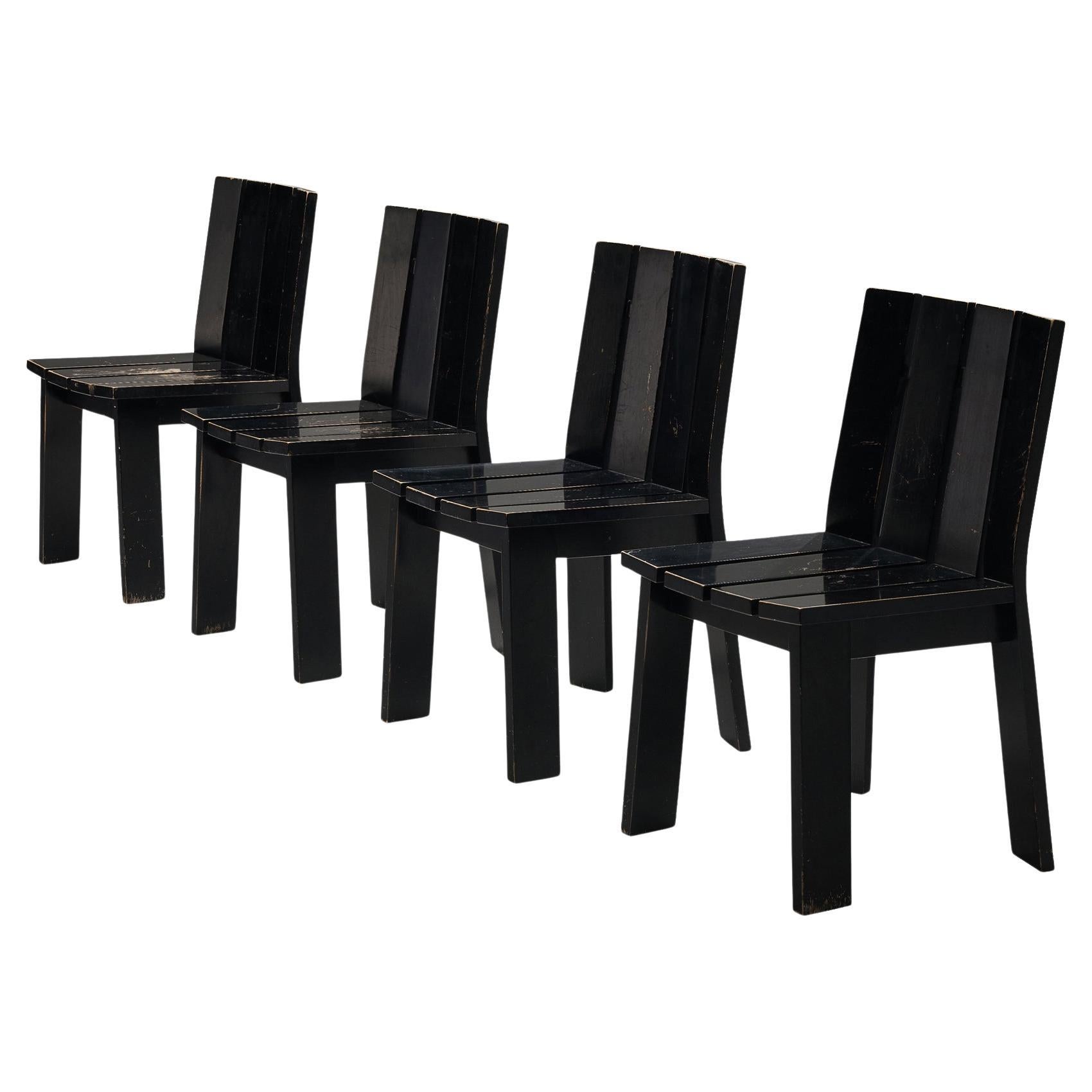 Dutch Set of Four Dining Chairs in Black Lacquered Wood  For Sale