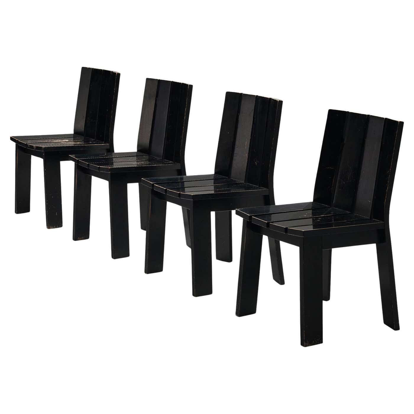 Dutch Set of Four Dining Chairs in Black Lacquered Wood For Sale at 1stDibs