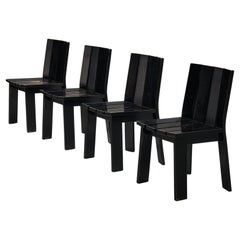 Vintage Dutch Set of Four Dining Chairs in Black Lacquered Wood 