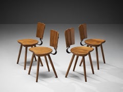 Set di quattro sedie da pranzo rustiche olandesi in legno tinto e ghisa