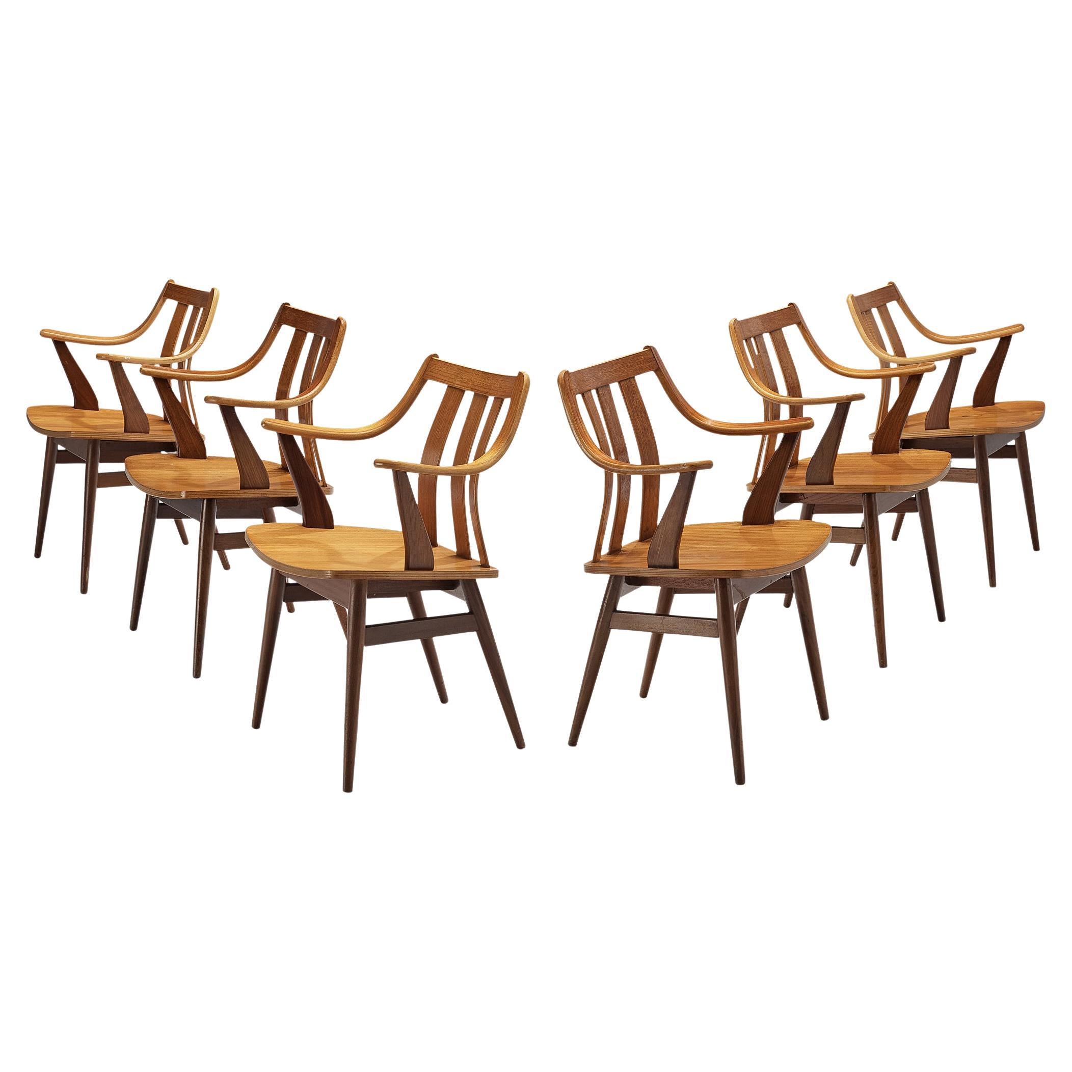 Dutch Set of Six Armchairs in Plywood