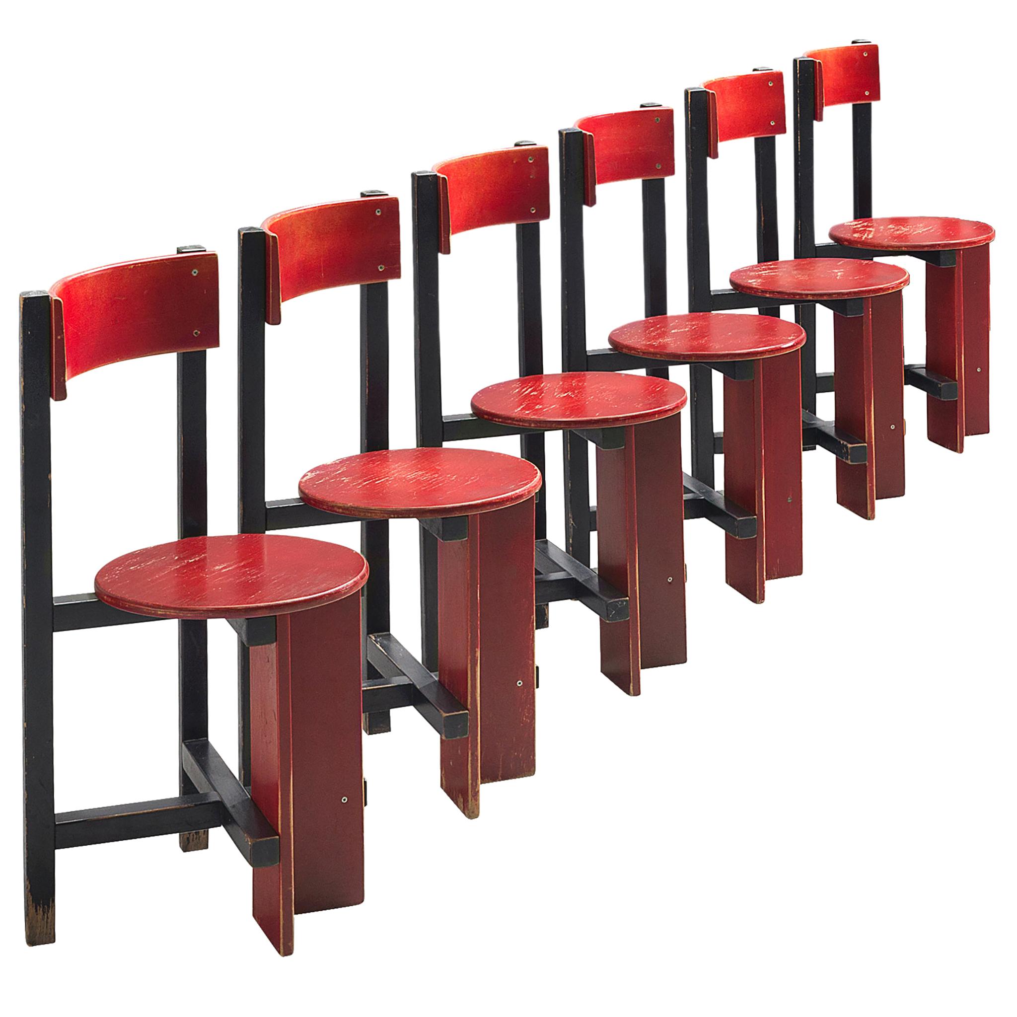 Dutch Set of Six 'Bastille' Chairs by Piet Blom, 1968