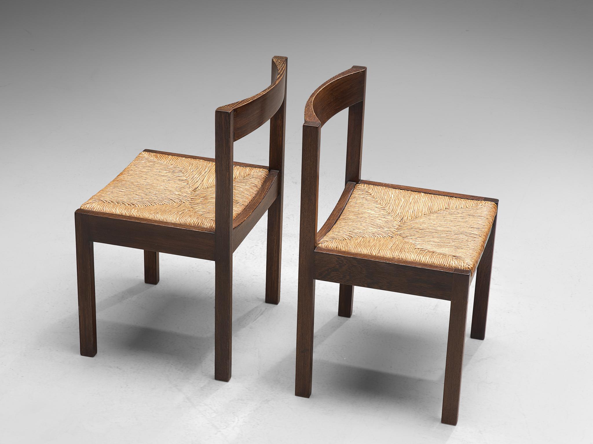 Wenge Set of 6 Dutch Dining Chairs in Wengé and Straw Seats